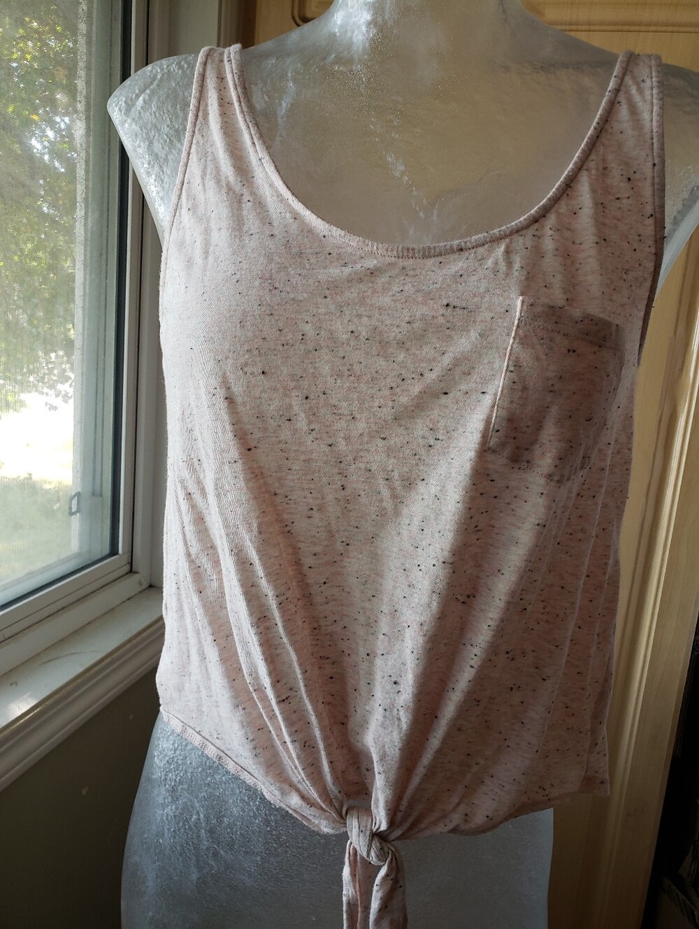 LOFT Light Pink Speckled Tie-Front Tank